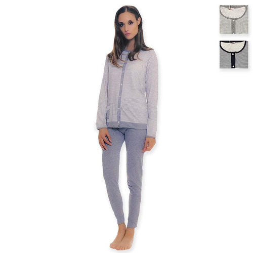 MyPi Pigiama Donna Lungo Aperto Avanti Cotone Leggero Misure Over 1842 S22 - Passarelli Biancheria