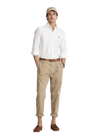 Ralph Lauren Camicia Uomo Button-down Tinta Unita Slim Fit Feather Weight Twill Camicia Polo Maniche Lunghe Pony Ricamato