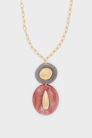 NALÌ | Collana Lana lunga resina grigio/rosa