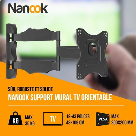 Supporto a parete girevole e inclinabile NANOOK per TV da 19-43 pollici - Supporto a parete per TV LCD, LED, QLED e OLED