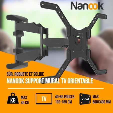 Supporto a parete girevole NANOOK per TV da 40-65 pollici - Inclinabile - Supporto a parete per TV LCD, LED, QLED e OLED