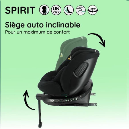 Seggiolino auto Isofix NANIA SPIRIT 40-150 cm R129 - da 0 a 10 anni - Fronte strada 40-105 cm - Poggiatesta regolabile - Reclinabile - Girevole - Nero
