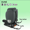 Seggiolino auto Isofix NANIA DUNE 40-150 cm R129  da 0 a 10 anni  Fronte strada 40-105 cm  Poggiatesta regolabile  Reclinabile  Girevole