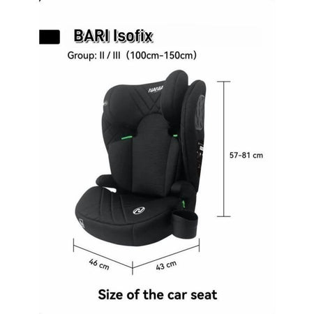 Seggiolino auto Isofix - NANIA - BARI - Gruppo 2/3 - I-size - Nero