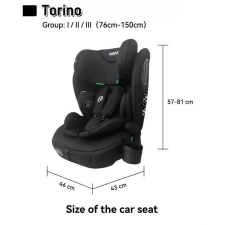 Seggiolino auto con cintura - NANIA - TORINO - Gruppo 1/2/3 - I-size - Con riduttore - Nero