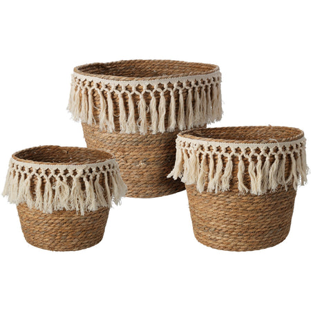 Set 3 cestini porta oggetti Macramè in fibra naturale vasi decorativi