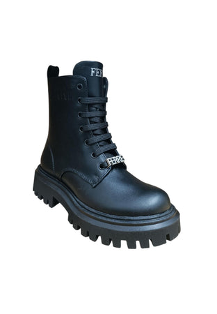 Scarpe anfibio Bambine e ragazze ferrè MARTIN nero laccio e zip laterale