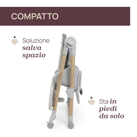 CHICCO Polly Armonia Seggiolone Evolutivo Pappa per Bambini da 0 Mesi a 40 kg, Seggiolone Reclinabile a Sdraietta con Altezza e Poggiapiedi Regolabili, 4 Ruote, Chiusura Compatta, grigio scuro, colore SCANDINAVIAN