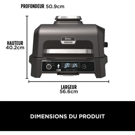 Barbecue elettrico e affumicatore con termometro - NINJA - Woodfire Pro XL - OG850EU - Barbecue da esterno e friggitrice ad aria