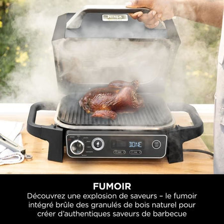 Barbecue elettrico e affumicatore NINJA - Woodfire - OG701EU - Grill, affumicatore e friggitrice ad aria - Antiaderente - Grigio e nero