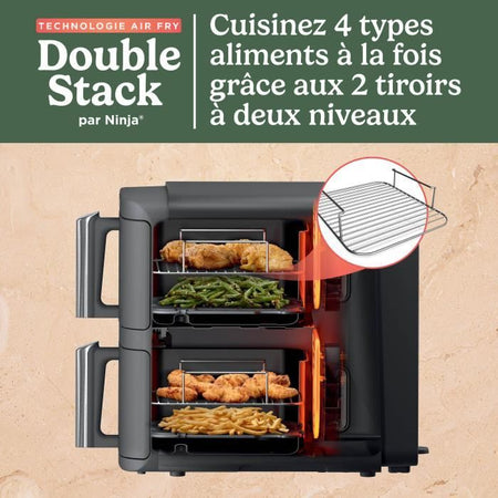 Friggitrice senza olio NINJA Foodi - Double Stack SL400EU - 9,5 L - 2 cassetti cottura indipendenti - 6 modalità di cottura - 2470W