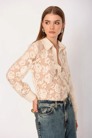NO-NA' | Blusa in pizzo fiorato con scollo a V