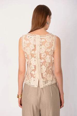 NO-NA' | Top in pizzo fiorato con bottoni schiena