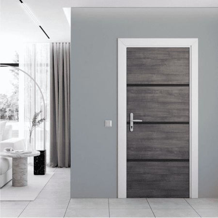 Kit de Renovación para Puerta Interior - NORDLINGER PRO - 4 Hojas 85 x 50 cm y 3 Perfiles Negros 85 x 2 cm - Gris gata