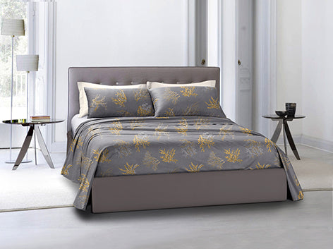 Completo letto lenzuola federe stampa digitale 100% cotone, made in italy  OCEANO GRIGIO/BIANCO - Vanita di raso