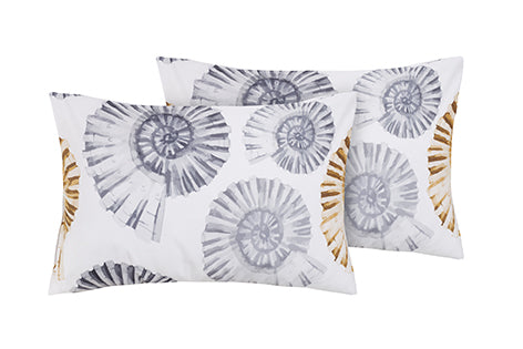 Set 2 federe coppia di federe bifaccia doubleface stampa digitale cotone Made in Italy CONCHIGLIE/BIANCO