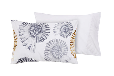 Set 2 federe coppia di federe bifaccia doubleface stampa digitale cotone Made in Italy CONCHIGLIE/BIANCO