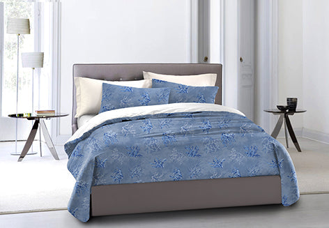 Set Copripiumino federe bifaccia Doubleface parure Copripiumino Stampa Digitale Cotone Made in Italy OCEANO AZZURRO / BIANCO