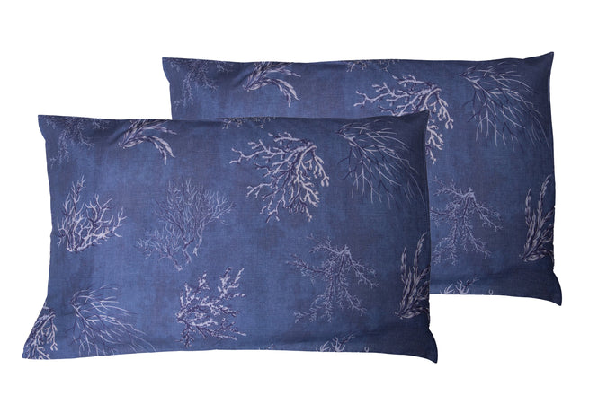 Set 2 federe coppia di federe stampa digitale 100% cotone, Made in Italy OCEANO BLU