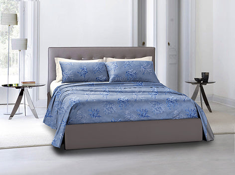 Completo letto lenzuola federe stampa digitale 100% cotone, made in italy OCEANO AZZURRO/BIANCO - Vanita di raso