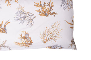 Completo letto lenzuola federe stampa digitale 100% cotone, made in italy  OCEANO OCRA/BIANCO