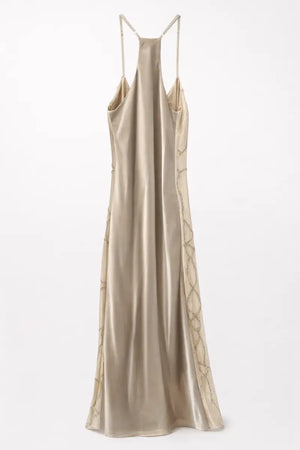 Abito smanicato scollo V con perline | NUALY Glamour