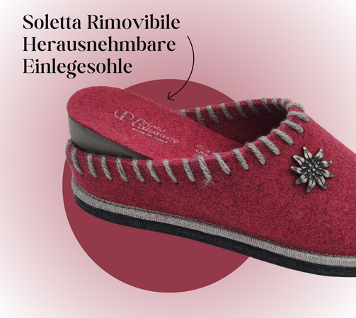 Le Originali Tirolesi Ciabatte Donna in Vera Lana Cotta, Pantofole Invernali 100% Made in Italy, Artigianato Ecosostenibil