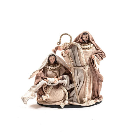 Natività in Resina e Legno Beige con Finiture in Tessuto 21 x 11 x 24Cm Mercury