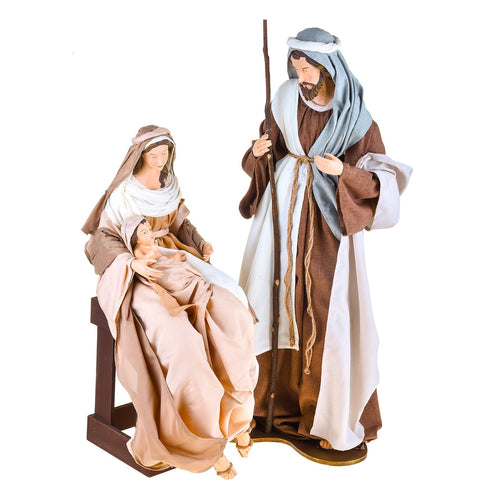 Natività completa statue per presepe con vestiti in tessuto h 60 cm