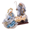 Natività con vestiti in Tessuto Celeste e Oro per presepe Natalizio h 36 cm