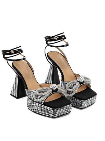 MACH & MACH Sandali Plateau Nero con Cristalli Doppio Fiocco Mach & Mach da donna