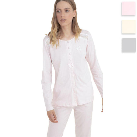 Noidinotte Pigiama da Donna in Cotone Leggero Aperto Avanti Maniche Lunghe FA7321 S27 - Passarelli Biancheria