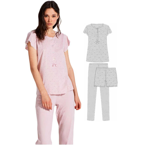 Noidinotte Pigiama da Donna in Cotone Leggero Maniche Corte Tre Pezzi FA7008 S26