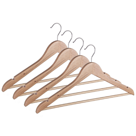Set 4 gruccia "Cloth" in legno cinese e acciaio cromato con barra