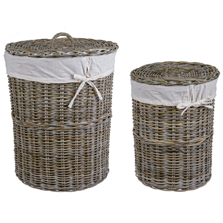 Set 2 Porta biancheria "Narra" struttura in rattan e tessuto interno in cotone