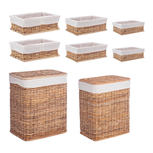 Set 2 porta biancheria Homely rettangolare 6 ceste in rattan e bambù