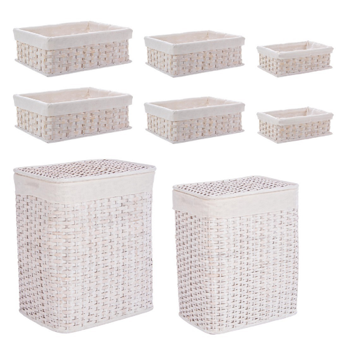 Set 2 porta biancheria Homely rettangolare 6 ceste in rattan e bambù