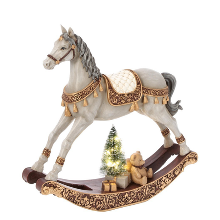 Cavallino a dondolo "Edwyn" in poliresina per decorazioni natalizie