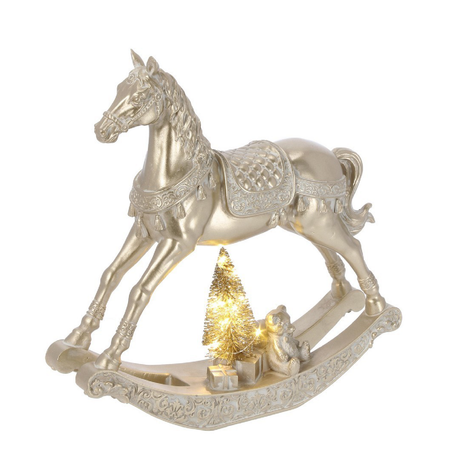 Cavallino a dondolo "Edwyn" in poliresina per decorazioni natalizie
