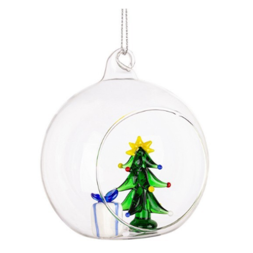 Palline per albero di Natale, sfera vetro trasparente con simboli natalizi
