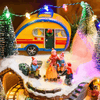 Villaggio di Natale, Roulotte, falò con effetto fiamma e trenino in movimento, led multicolor