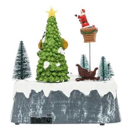 Villaggio di Natale, Albero e Babbo che lo decora in movimento, h 22 cm