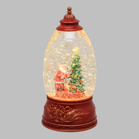 Lanterna Panorama con Albero e Babbo Natale, led bianco caldo per decorazioni