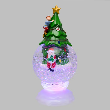 Sfera con Albero e Babbo Natale, led RGB cambiacolore per decorazioni