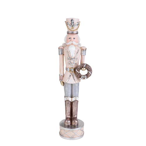 Statuetta soldato schiaccianoci con corona in resina per decorazioni natalizie