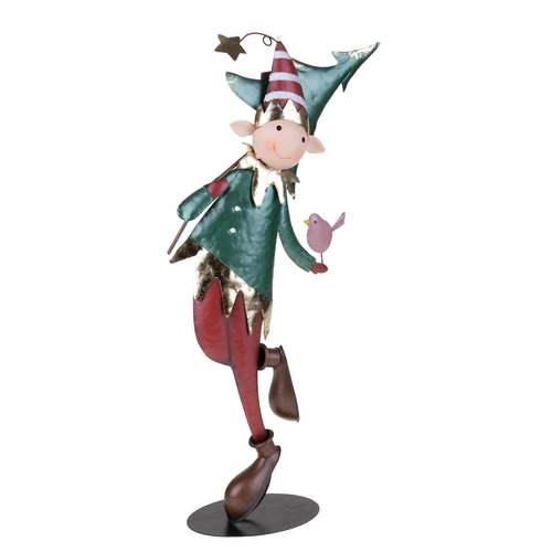 Folletto di natale con albero h 62 cm con albero in metallo