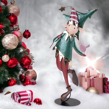 Folletto di natale con albero h 62 cm con albero in metallo