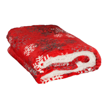 Coperta plide rossa con fiocchi di neve per decorazioni natalizie