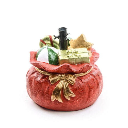 Base per albero di Natale sacco rosso in poliresina per decorazioni natalizie