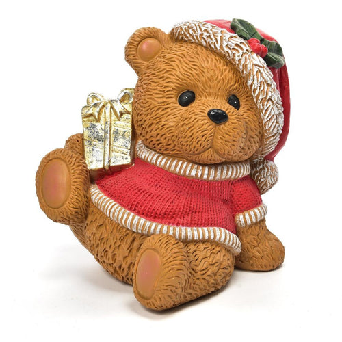 Orso natalizio in poliresina per decorazione natalizia
